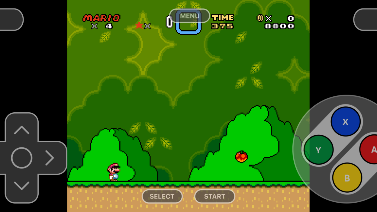 Super Mario World running on the Delta emulator for iOS
